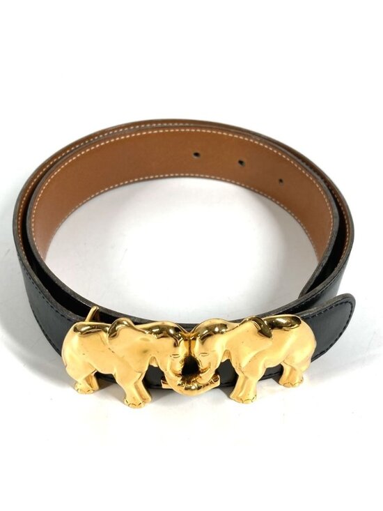 Hermes Belt Elephant Logo Leather Black main image 8